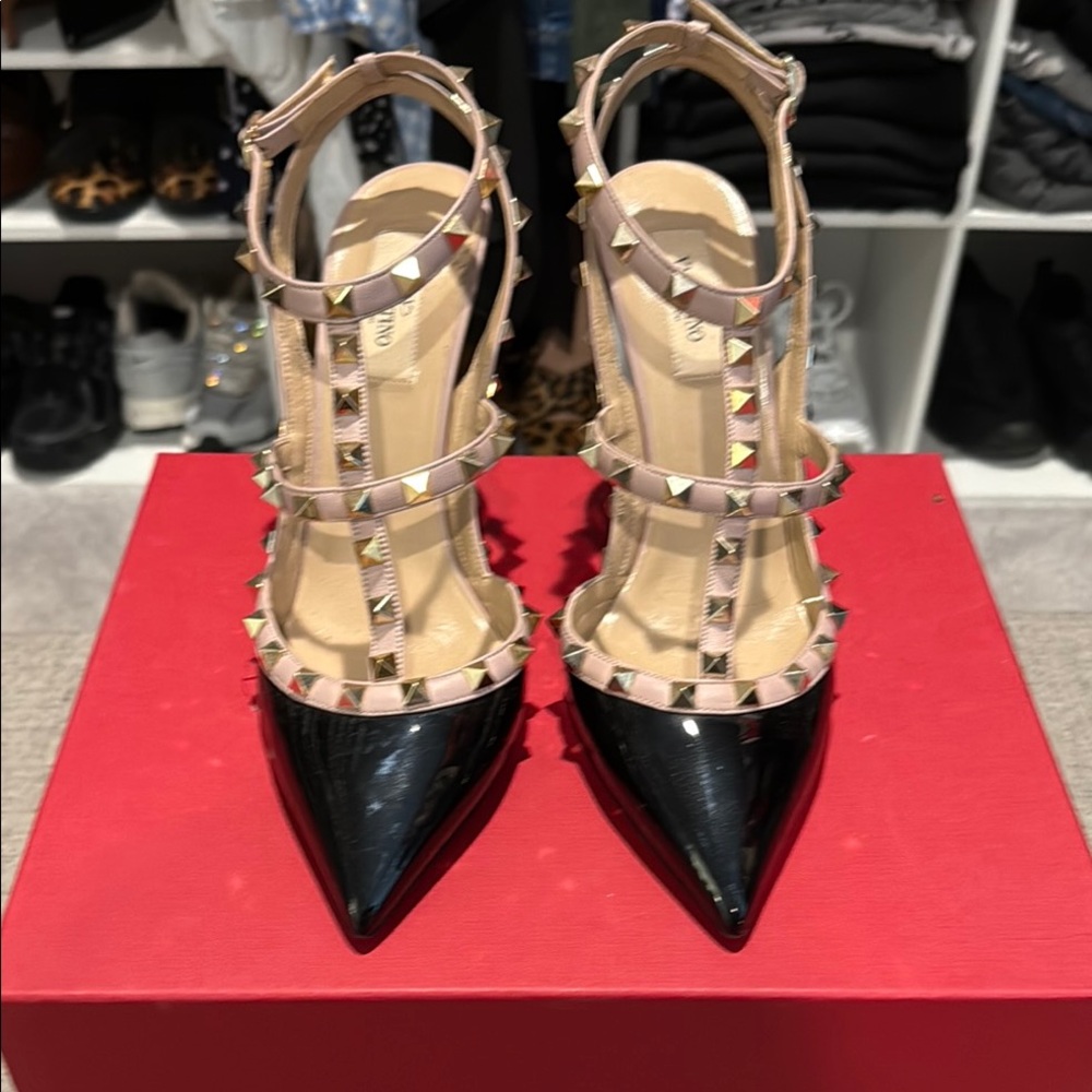 Valentino Black and Pink Studded Heels